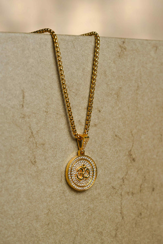 Om Symbol Gold-Toned Pendant with Chain
