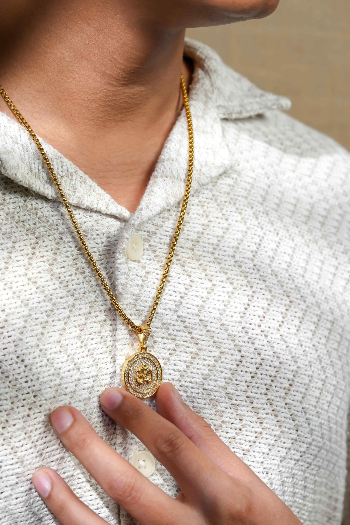 Om Symbol Gold-Toned Pendant with Chain
