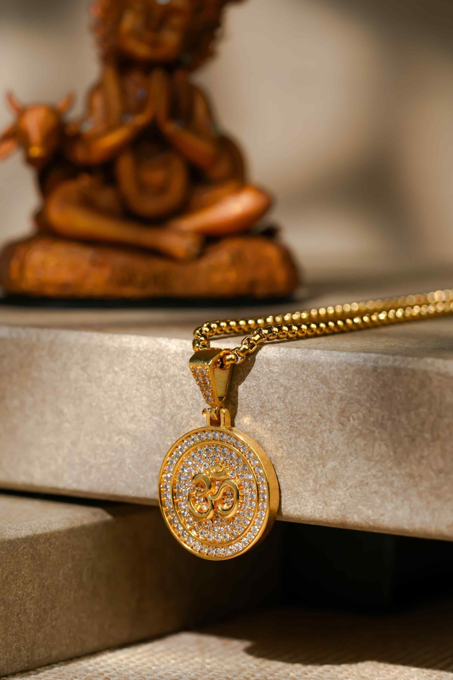 Om Symbol Gold-Toned Pendant with Chain